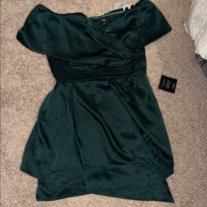 Lulu's Dark Green Off-Shoulder Mini Dress